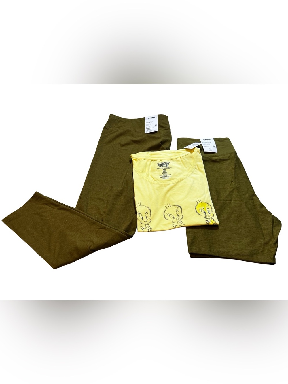 Bundle Women’s Plus 3X Sonoma Leggings Bike Shorts & Looney Tunes Tweety Tee NWT